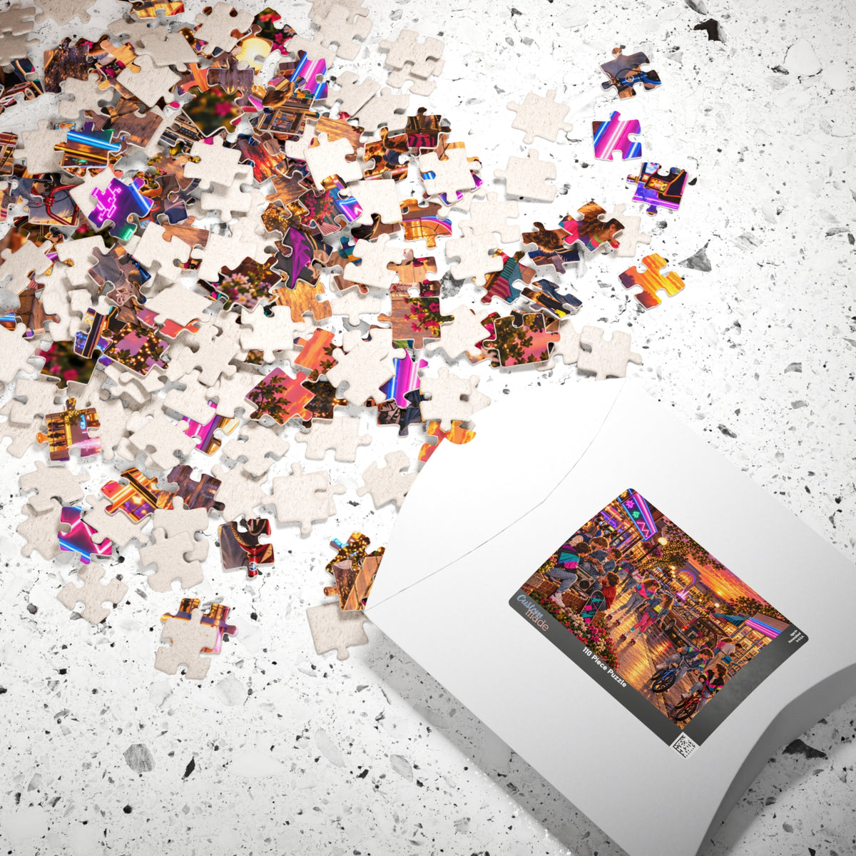 Retro 80s Neon Sunset Mall Jigsaw Puzzle for Adults & Kids | Vintage Nostalgia Gift
