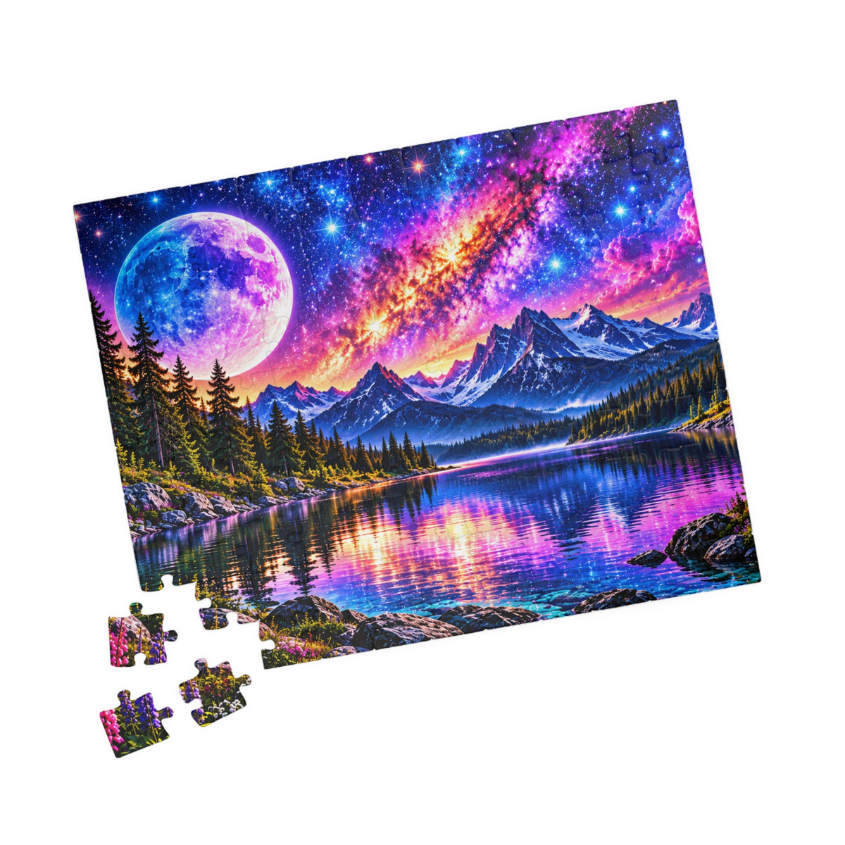 Galaxy Dreams Jigsaw Puzzle - Space Galaxy Mountain Lake Art Jigsaw Puzzles