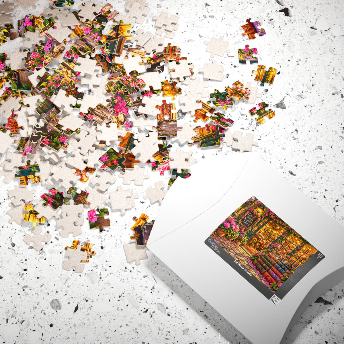 Cozy Bookshop Jigsaw Puzzle for Adults – Cat & Floral Bookstore (110, 252, 520, 1014 Pcs)