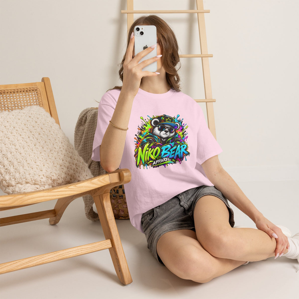 Niko Bear Graphic Tee - Cool Graffiti Panda Unisex Heavy Cotton T-Shirt