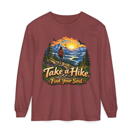 Take a Hike Find Your Soul Graphic Long Sleeve Shirt - Comfort Colors Outdoor Nature Hiking Tee