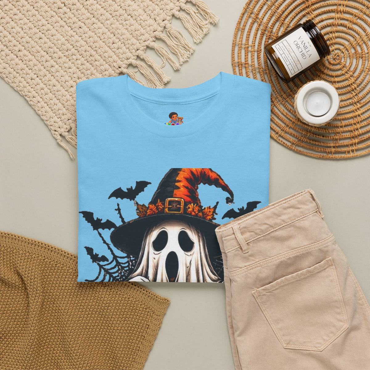 Retro Ghost & Jack-O'-Lantern T-Shirt — Halloween Graphic Tee