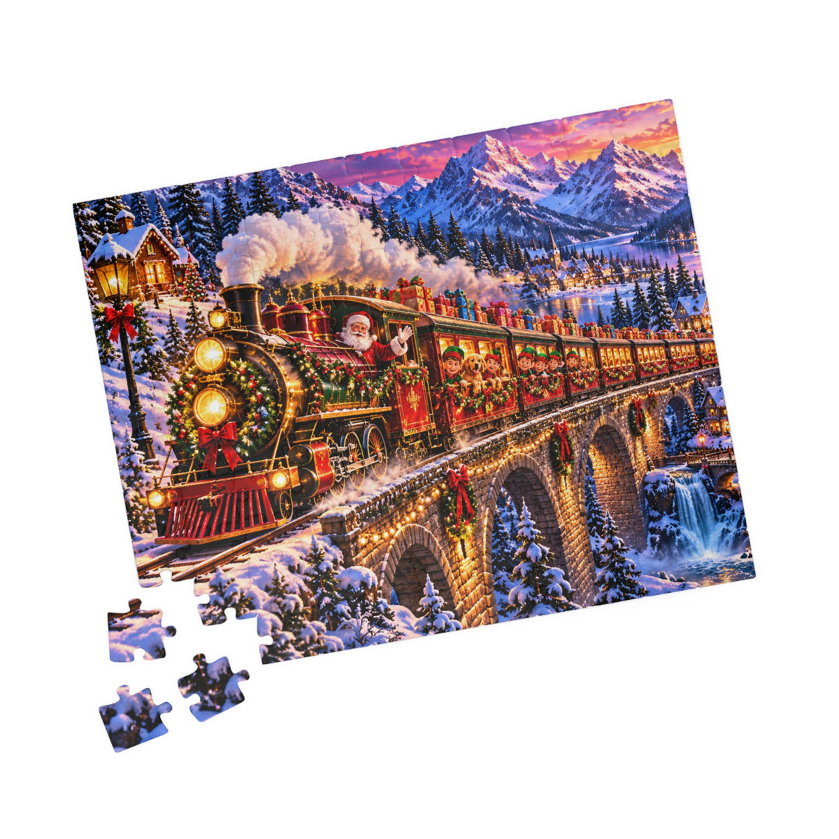 Santa’s Festive Christmas Steam Train Winter Wonderland Jigsaw Puzzle for Holiday Fun