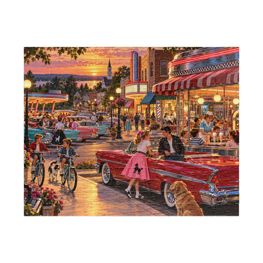 Vintage 1950s Drive-In Diner Jigsaw Puzzle | Retro Classic Cars (110-1014 Pc)