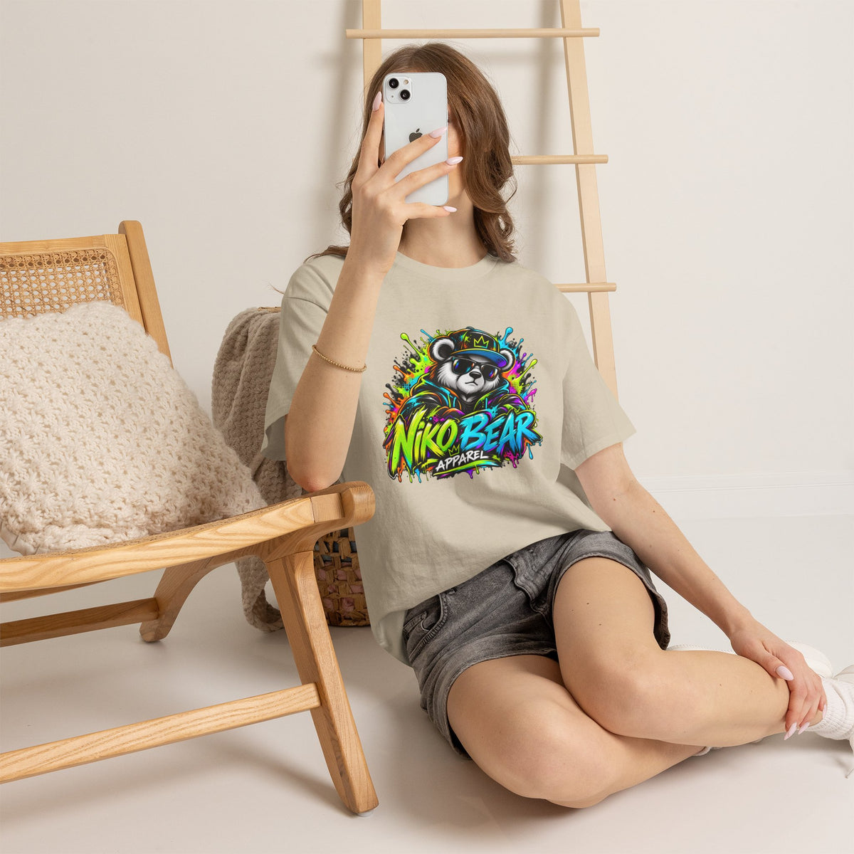 Niko Bear Graphic Tee - Cool Graffiti Panda Unisex Heavy Cotton T-Shirt