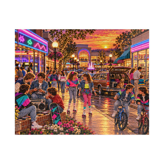 Retro 80s Neon Sunset Mall Jigsaw Puzzle for Adults & Kids | Vintage Nostalgia Gift
