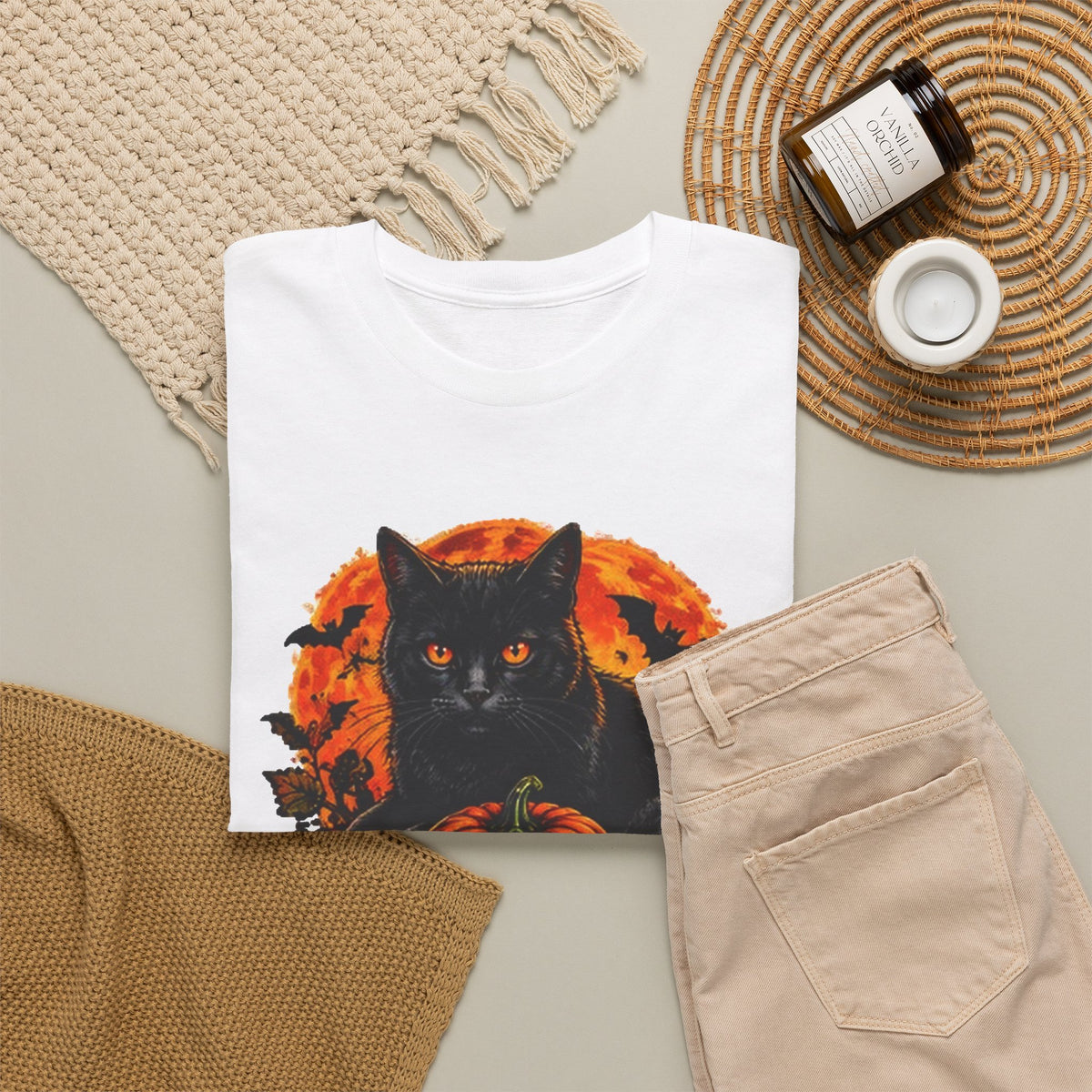 Stay Spooky Black Cat T-Shirt — Jack-O'-Lantern Halloween Tee