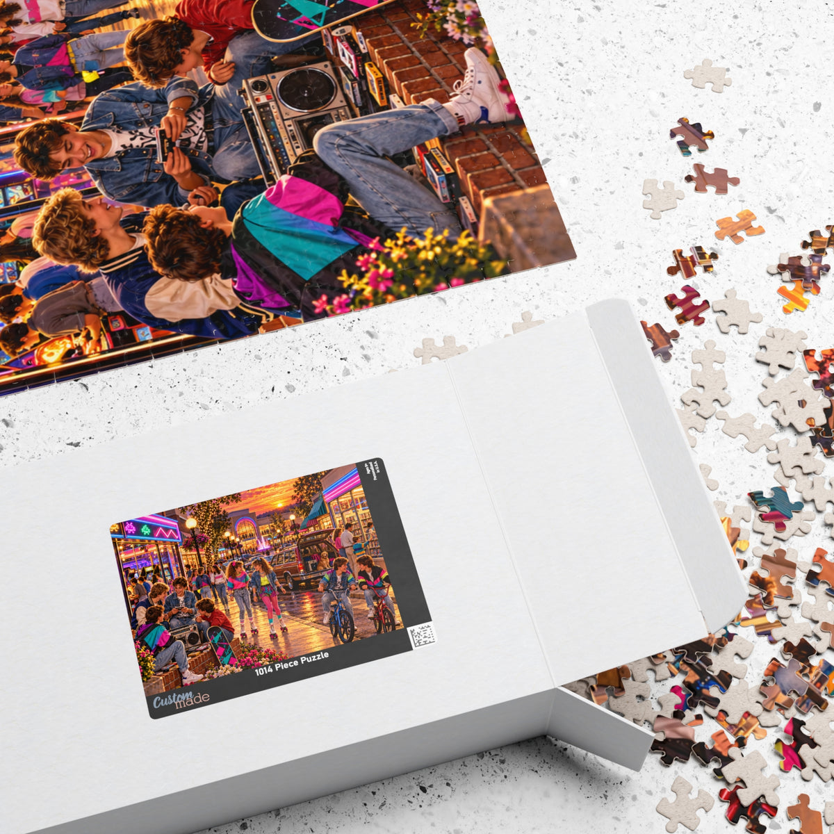 Retro 80s Neon Sunset Mall Jigsaw Puzzle for Adults & Kids | Vintage Nostalgia Gift