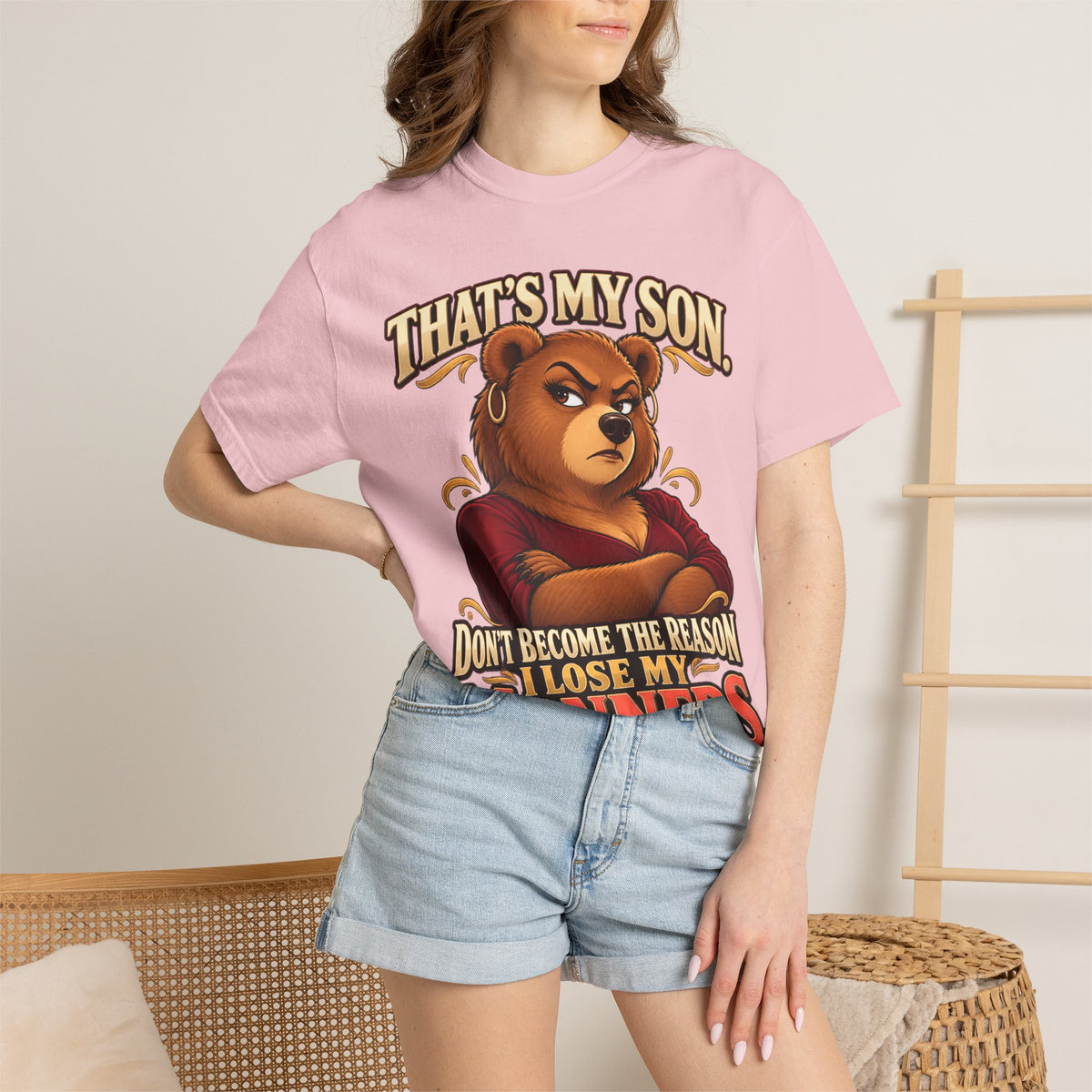 "That's My Son Don't Make Me Lose My Manners Mama Bear Shirt Funny Protective Mom Tee"