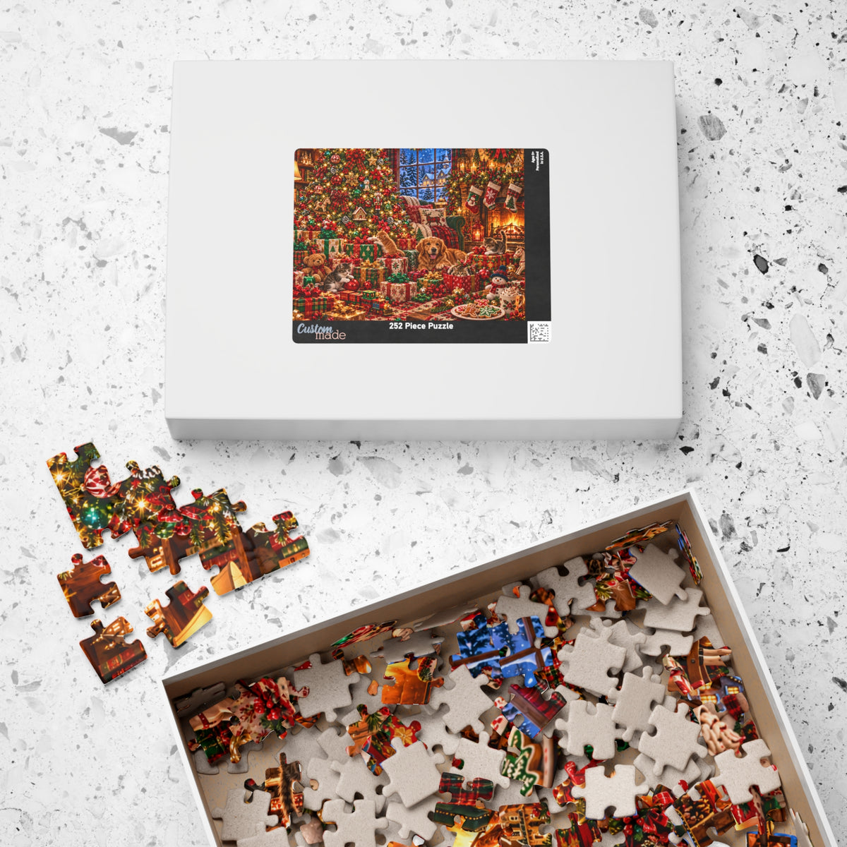 Cozy Christmas Pets Jigsaw Puzzle - Dog & Kittens Holiday Gift