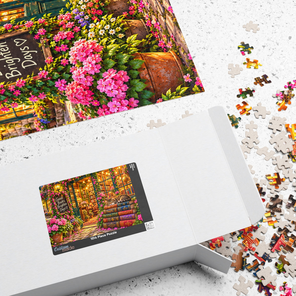 Cozy Bookshop Jigsaw Puzzle for Adults – Cat & Floral Bookstore (110, 252, 520, 1014 Pcs)