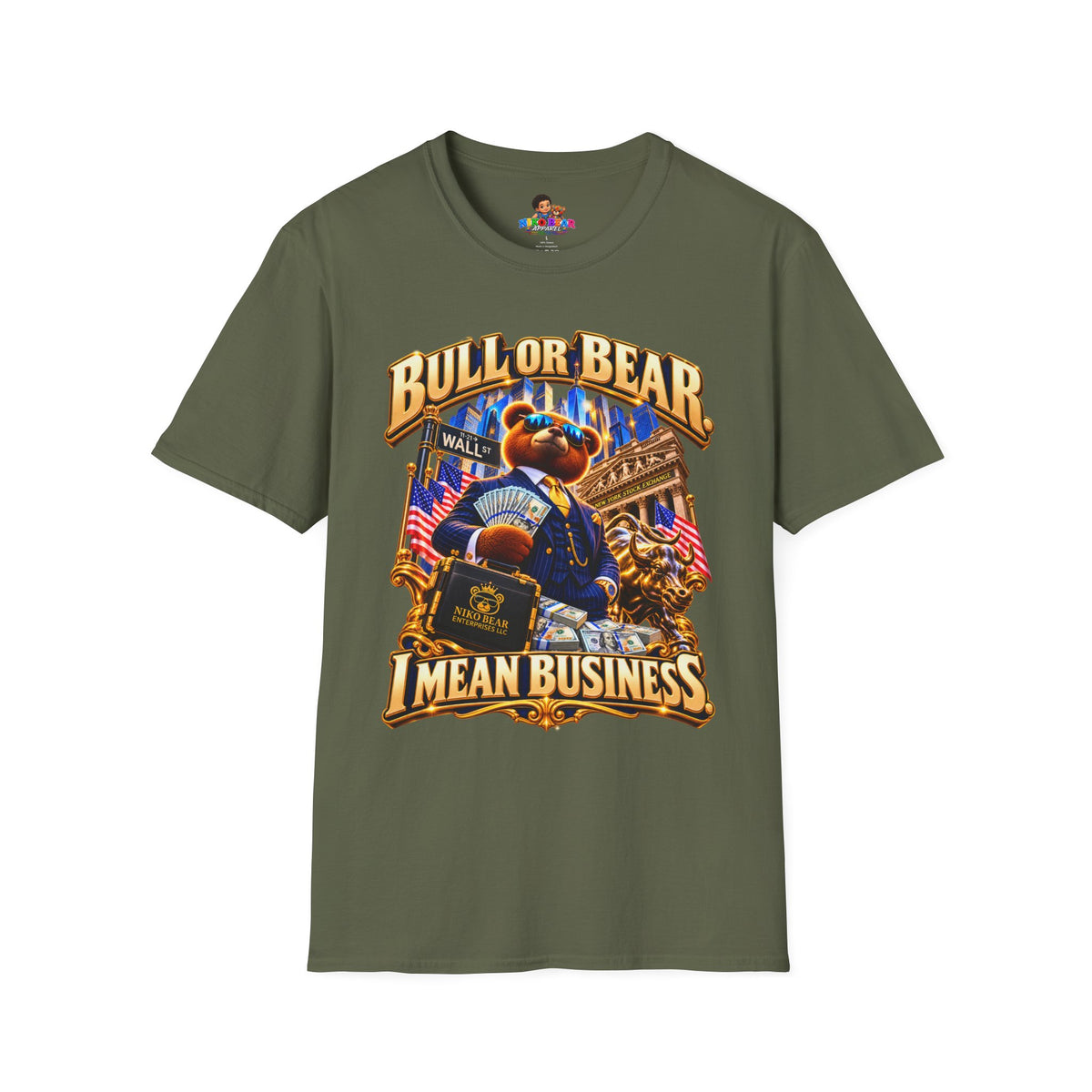 NikoBear Bull or Bear I Mean Business Stock Market T-Shirt