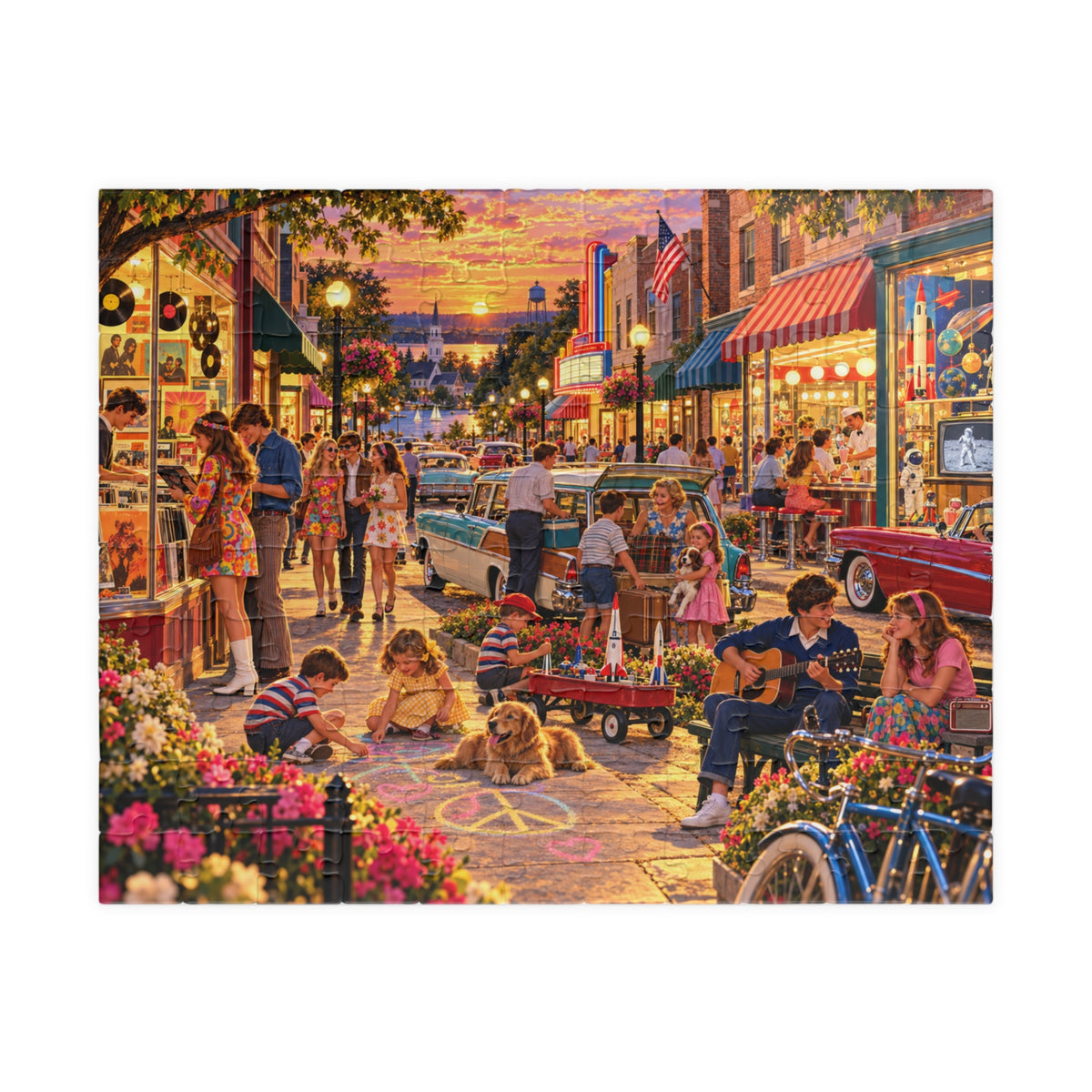 Vintage 1960s Nostalgic Small Town Main Street Jigsaw Puzzle