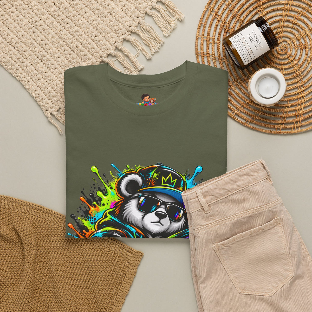 Niko Bear Graphic Tee - Cool Graffiti Panda Unisex Heavy Cotton T-Shirt