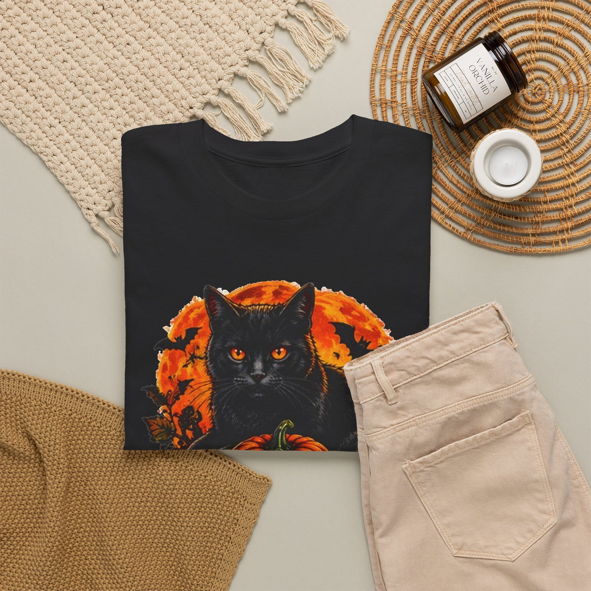 Stay Spooky Black Cat T-Shirt — Jack-O'-Lantern Halloween Tee