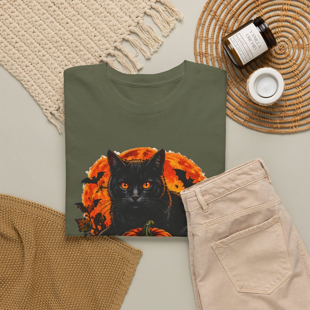 Stay Spooky Black Cat T-Shirt — Jack-O'-Lantern Halloween Tee