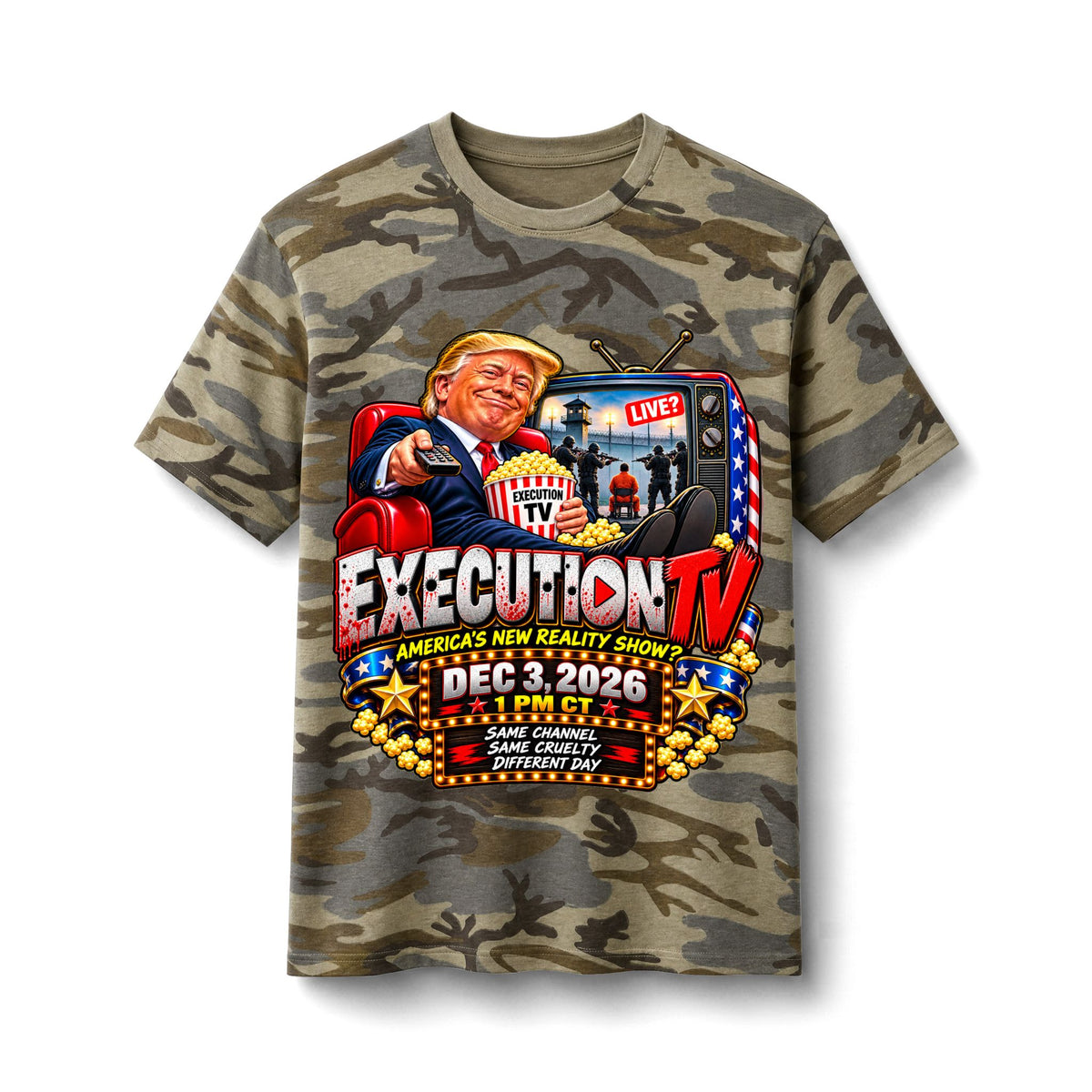 Trump Execution TV T-Shirt — Pink Camo Political Graphic Tee