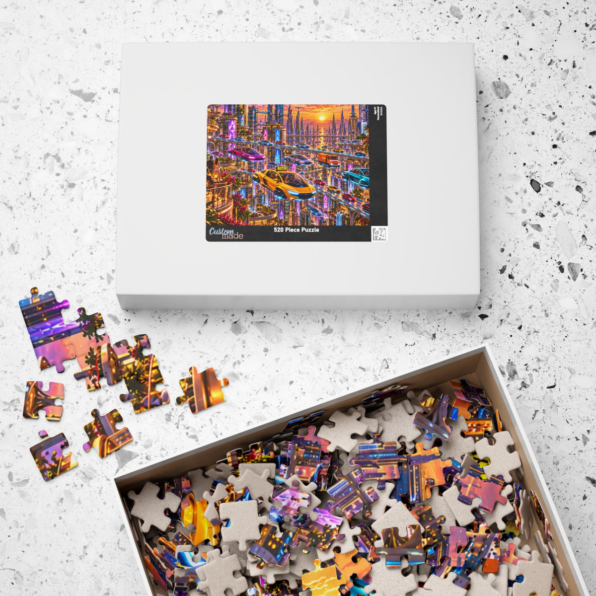 Futuristic City Jigsaw Puzzle - Cyberpunk Flying Cars Sunset - 110, 252, 520, 1014 Pcs
