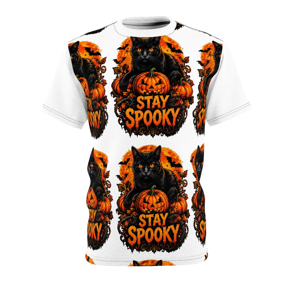 Stay Spooky Black Cat & Pumpkin All-Over Print T-Shirt