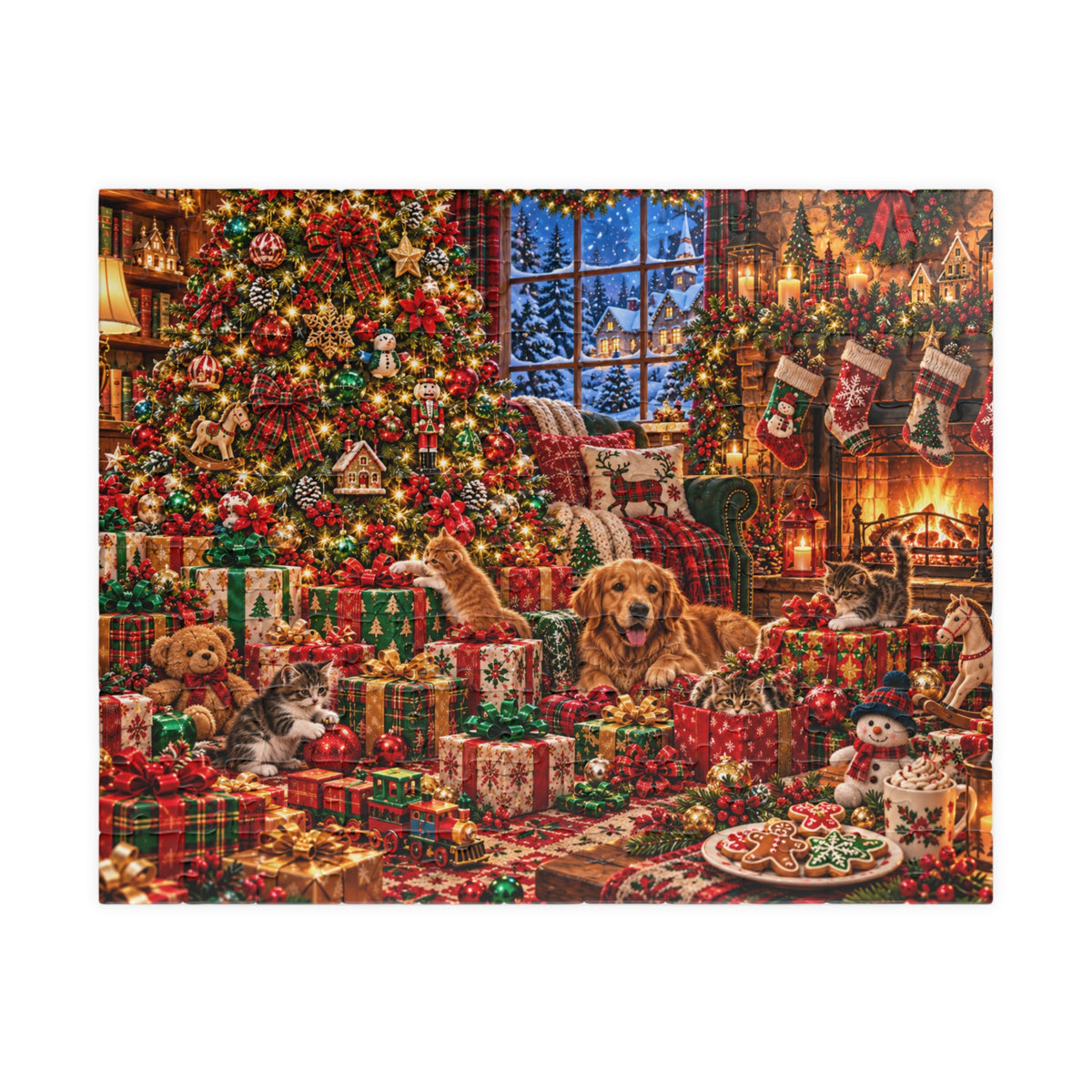 Cozy Christmas Pets Jigsaw Puzzle - Dog & Kittens Holiday Gift