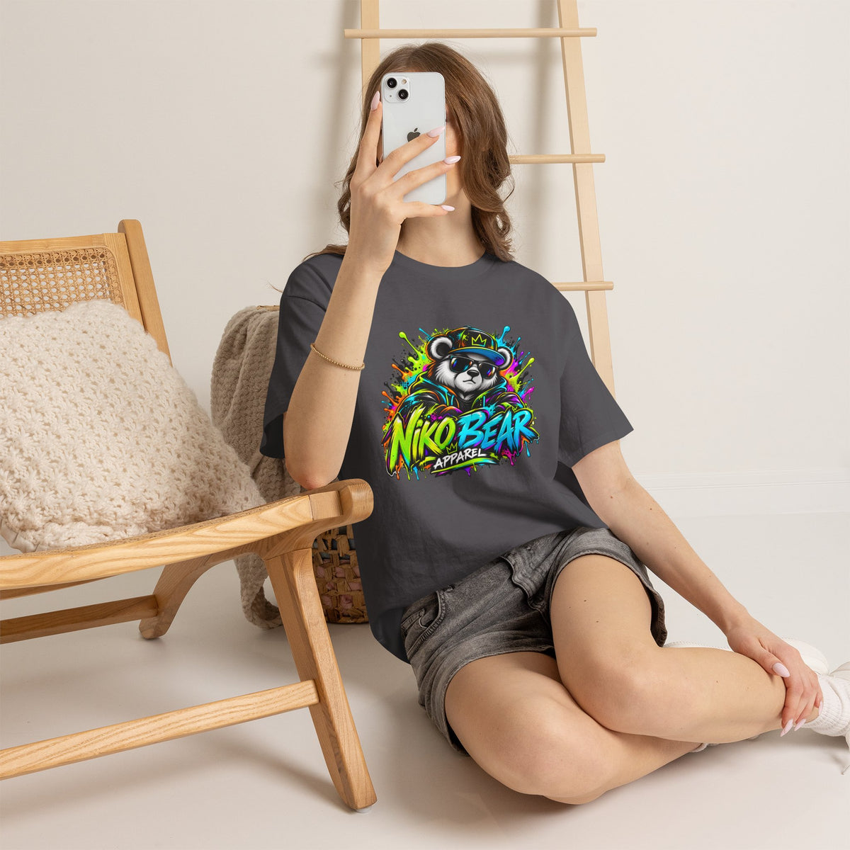 Niko Bear Graphic Tee - Cool Graffiti Panda Unisex Heavy Cotton T-Shirt
