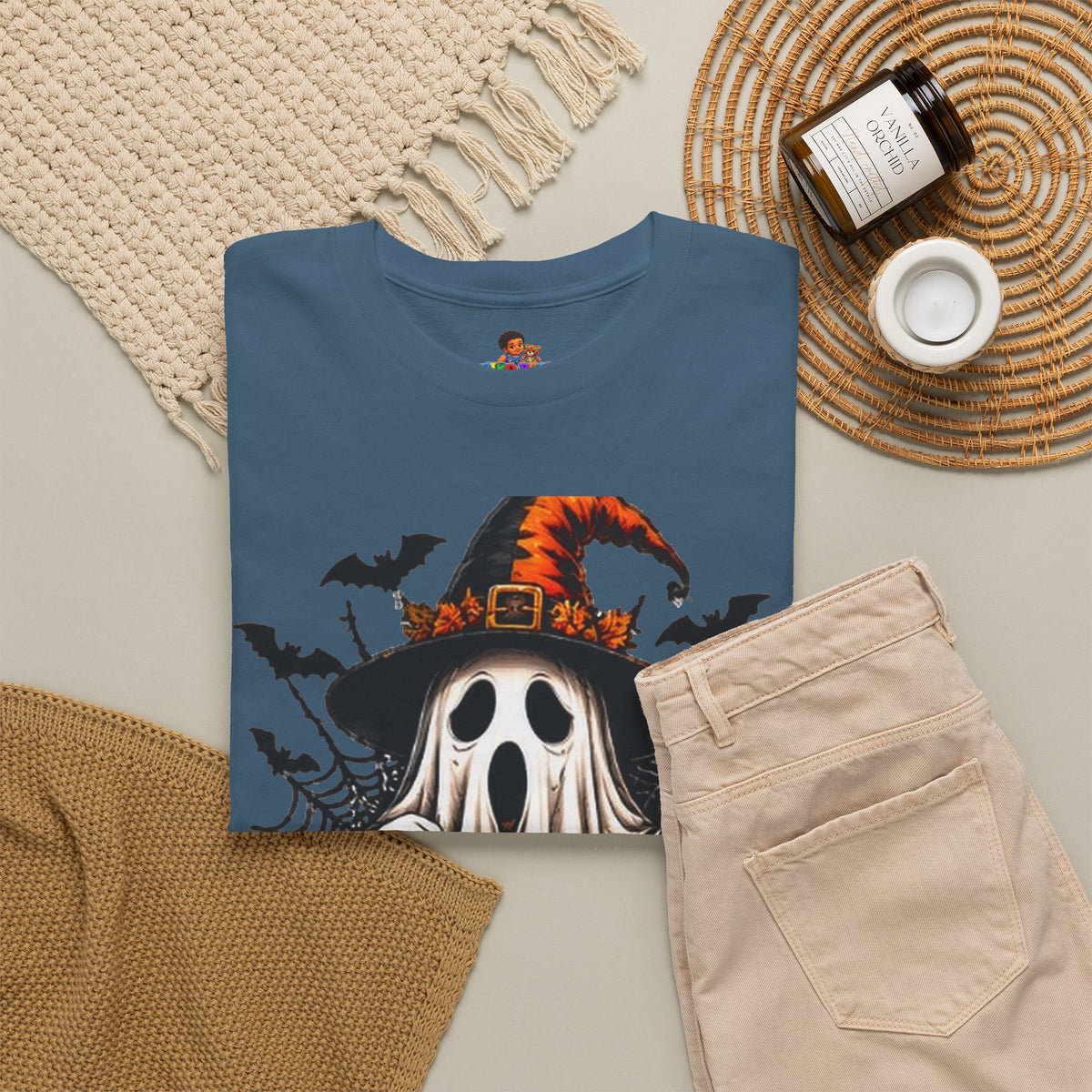 Retro Ghost & Jack-O'-Lantern T-Shirt — Halloween Graphic Tee