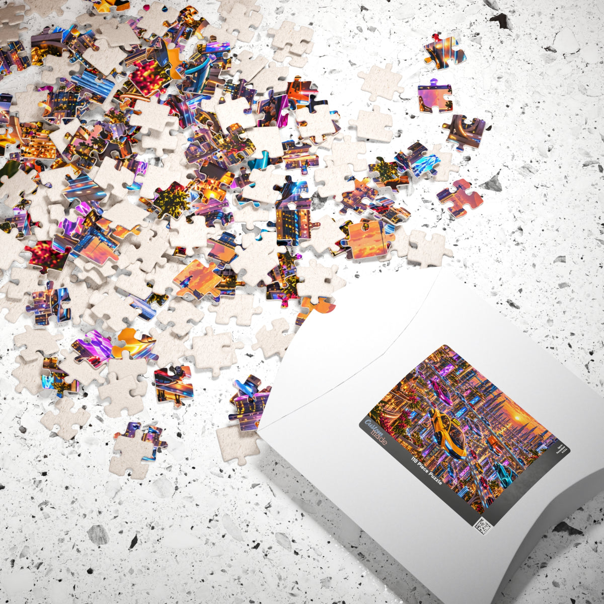 Futuristic City Jigsaw Puzzle - Cyberpunk Flying Cars Sunset - 110, 252, 520, 1014 Pcs
