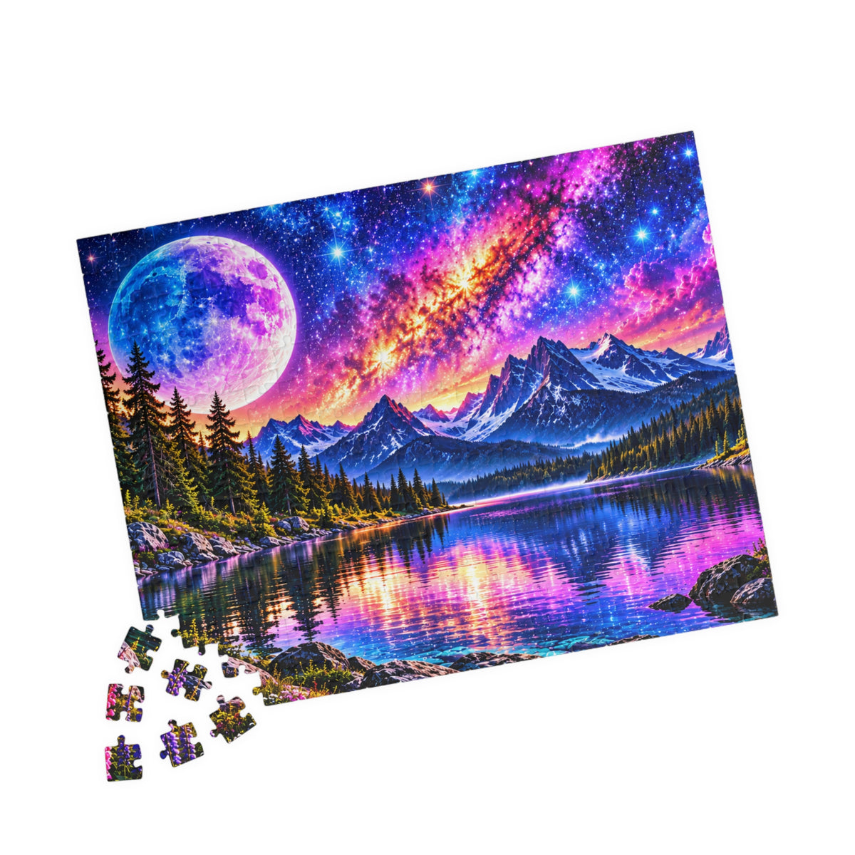 Galaxy Dreams Jigsaw Puzzle - Space Galaxy Mountain Lake Art Jigsaw Puzzles