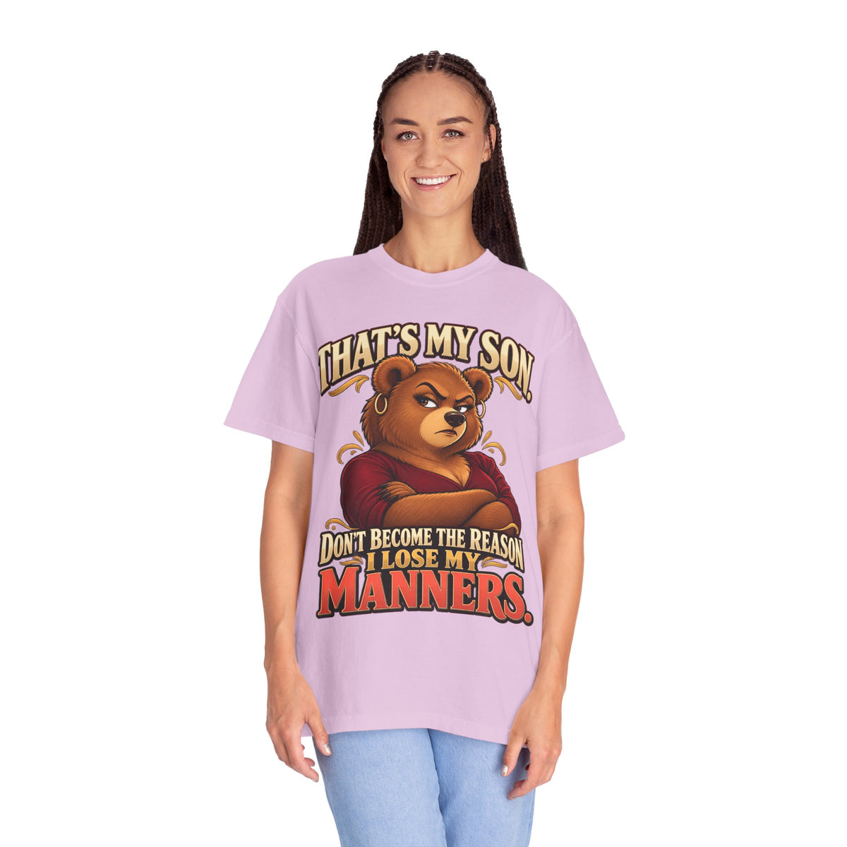 "That's My Son Don't Make Me Lose My Manners Mama Bear Shirt Funny Protective Mom Tee"