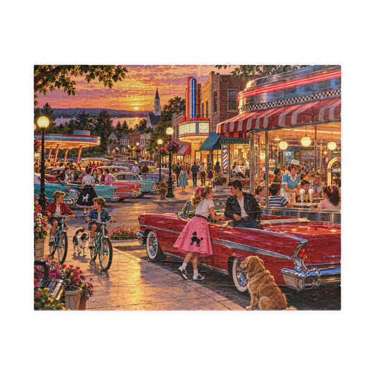 Vintage 1950s Drive-In Diner Jigsaw Puzzle | Retro Classic Cars (110-1014 Pc)
