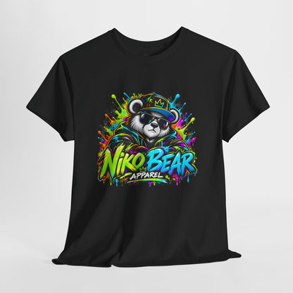 Niko Bear Graphic Tee - Cool Graffiti Panda Unisex Heavy Cotton T-Shirt