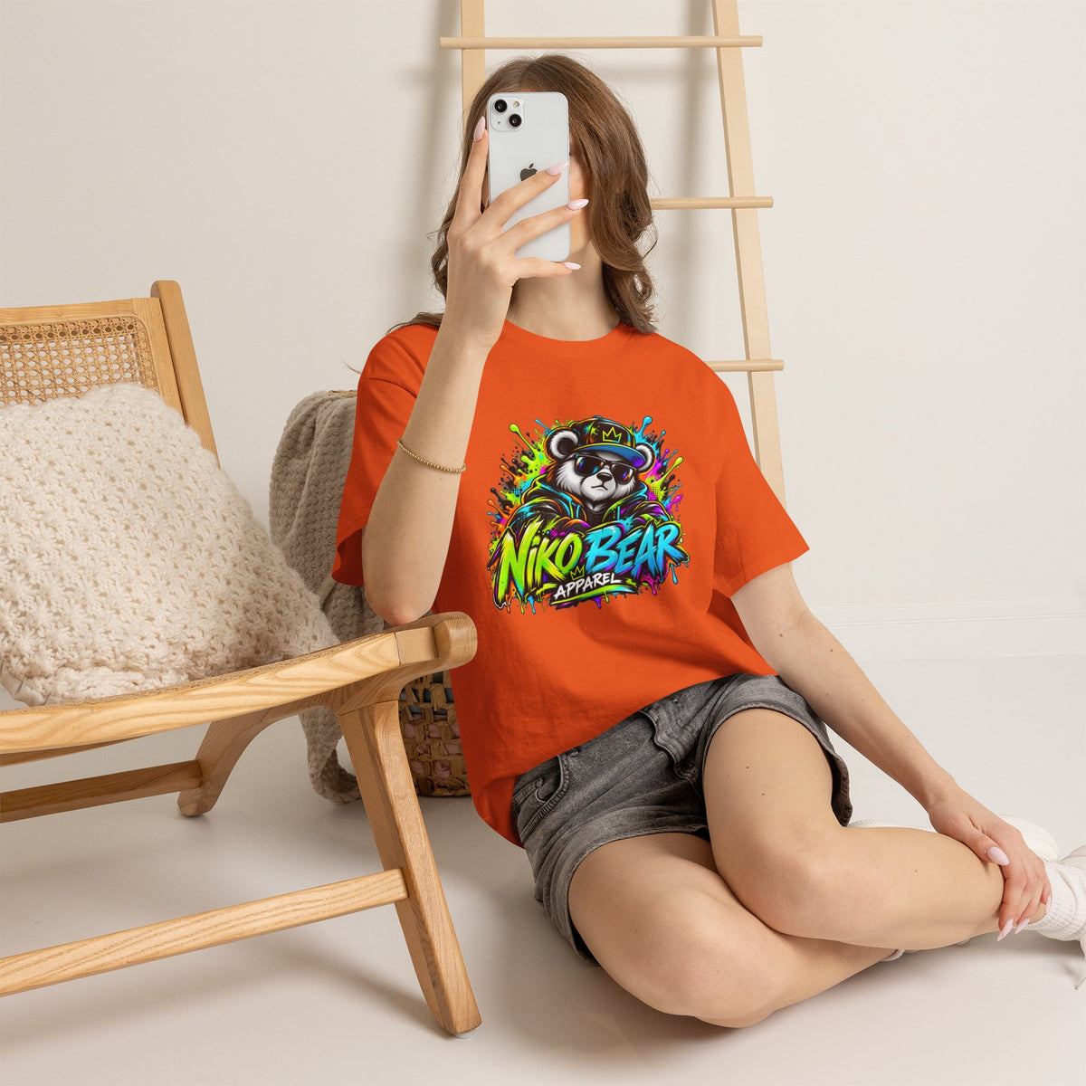 Niko Bear Graphic Tee - Cool Graffiti Panda Unisex Heavy Cotton T-Shirt