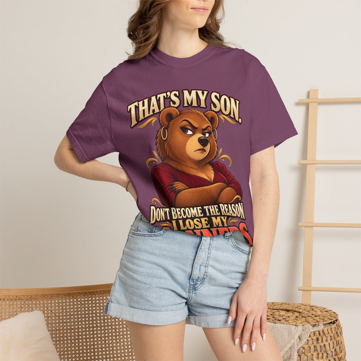 "That's My Son Don't Make Me Lose My Manners Mama Bear Shirt Funny Protective Mom Tee"