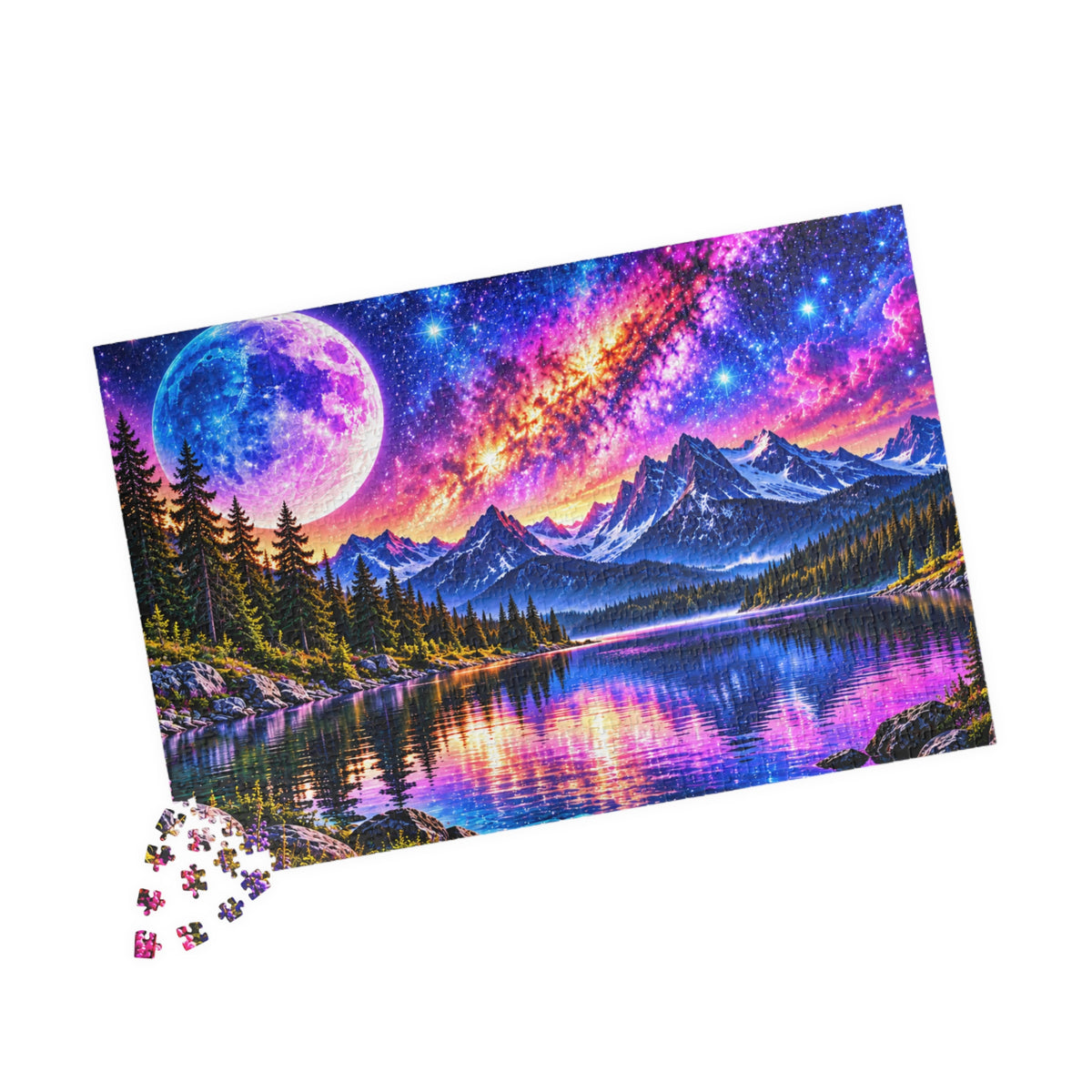 Galaxy Dreams Jigsaw Puzzle - Space Galaxy Mountain Lake Art Jigsaw Puzzles