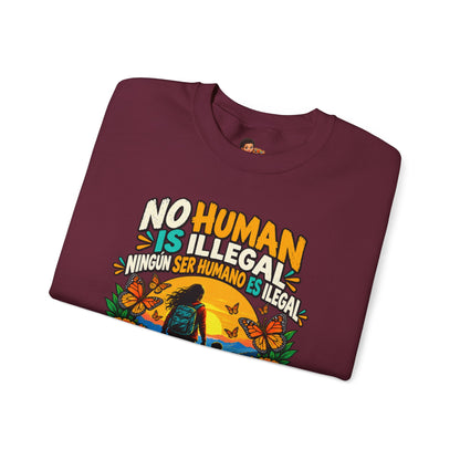 No Human Is Illegal Sweatshirt — Bilingual Immigrant Rights