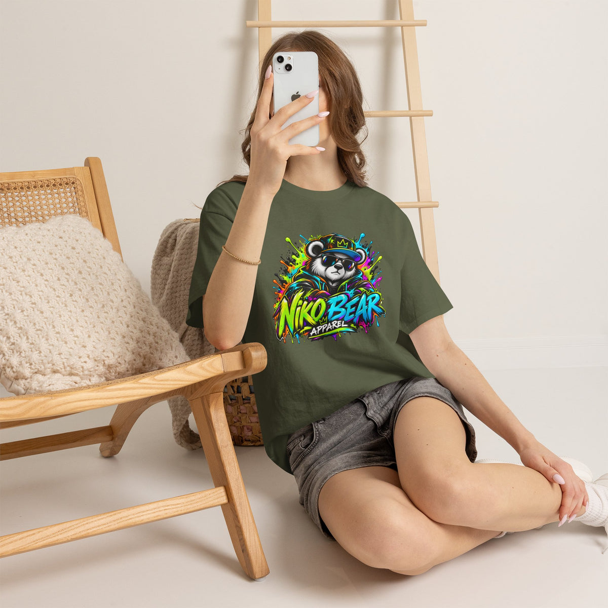Niko Bear Graphic Tee - Cool Graffiti Panda Unisex Heavy Cotton T-Shirt