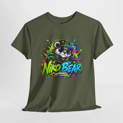 Niko Bear Graphic Tee - Cool Graffiti Panda Unisex Heavy Cotton T-Shirt