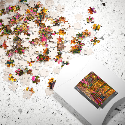 Cozy Bookshop Jigsaw Puzzle for Adults – Cat & Floral Bookstore (110, 252, 520, 1014 Pcs)