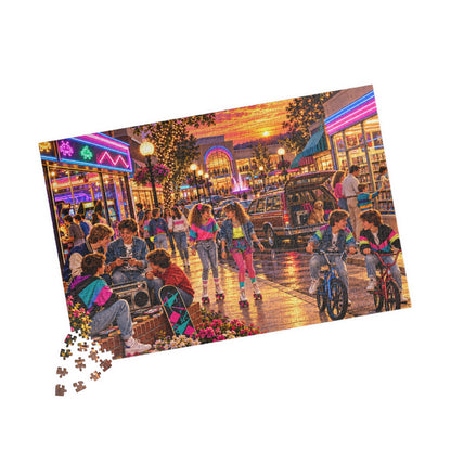 Retro 80s Neon Sunset Mall Jigsaw Puzzle for Adults & Kids | Vintage Nostalgia Gift