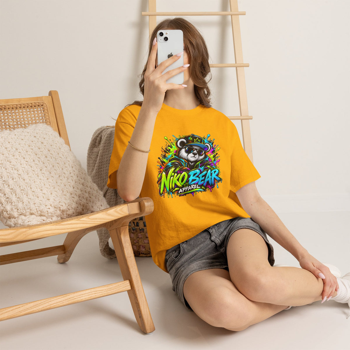 Niko Bear Graphic Tee - Cool Graffiti Panda Unisex Heavy Cotton T-Shirt