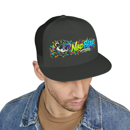 "NikoBear Apparel Colorful Graffiti Bear 5 Panel Trucker Cap | Urban Streetwear Hat Snapback
