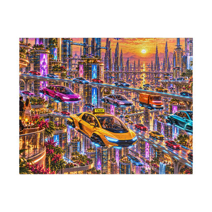 Futuristic City Jigsaw Puzzle - Cyberpunk Flying Cars Sunset - 110, 252, 520, 1014 Pcs