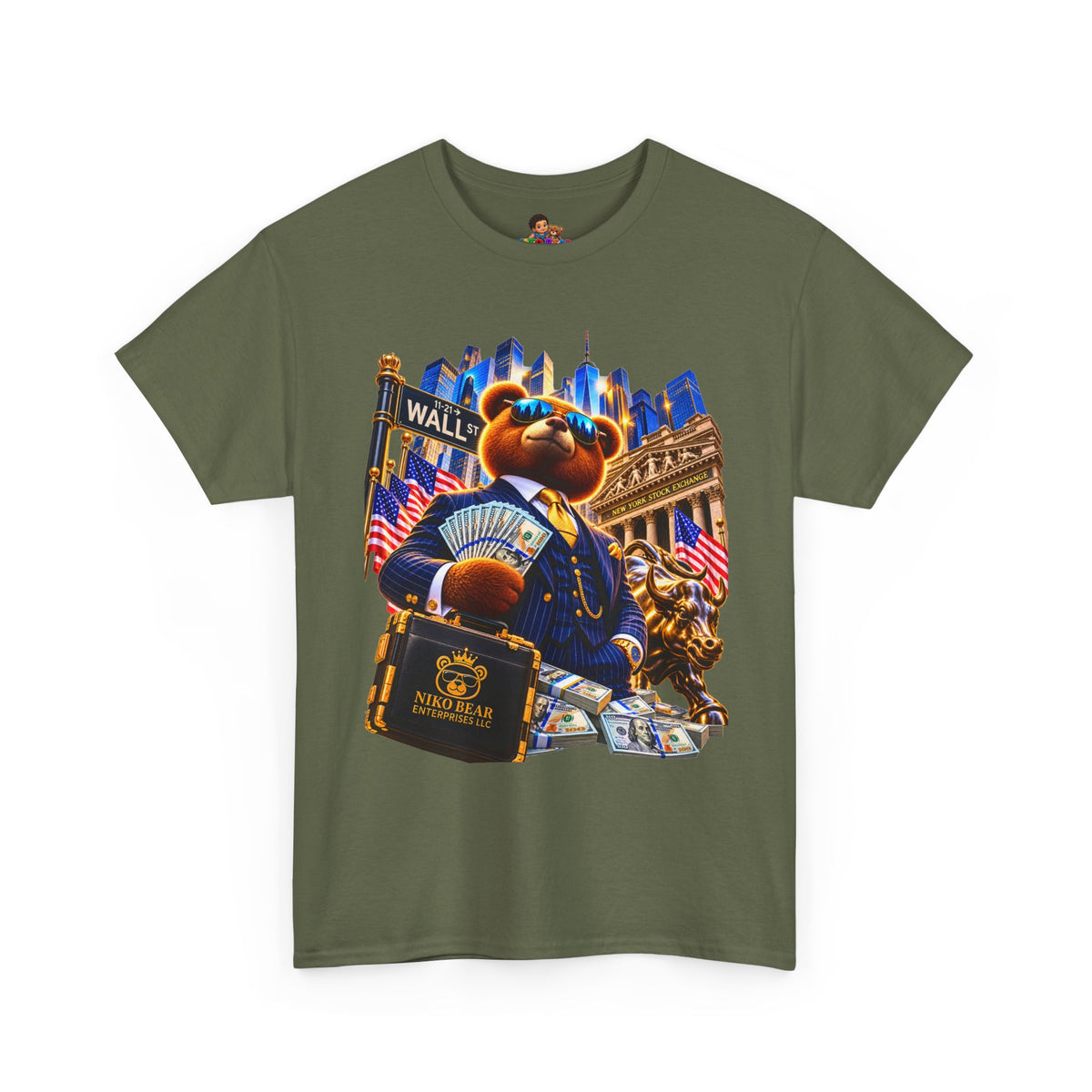 NikoBear Wall Street Hustle Graphic TeeUnisex Heavy Cotton Tee