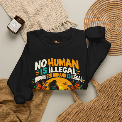 No Human Is Illegal Sweatshirt — Bilingual Immigrant Rights