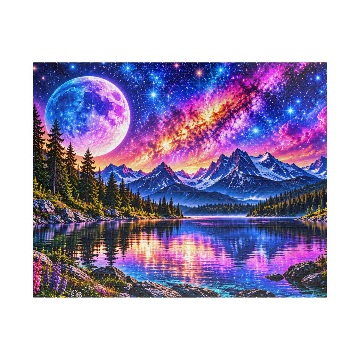 Galaxy Dreams Jigsaw Puzzle - Space Galaxy Mountain Lake Art Jigsaw Puzzles