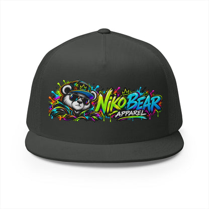 "NikoBear Apparel Colorful Graffiti Bear 5 Panel Trucker Cap | Urban Streetwear Hat Snapback