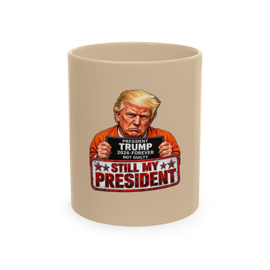 Not Guilty & Fully Caffeinated Trump Mug — Funny Coffee Cup