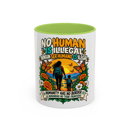 No Human Is Illegal Accent Mug — Immigrant Rights Coffee Cup