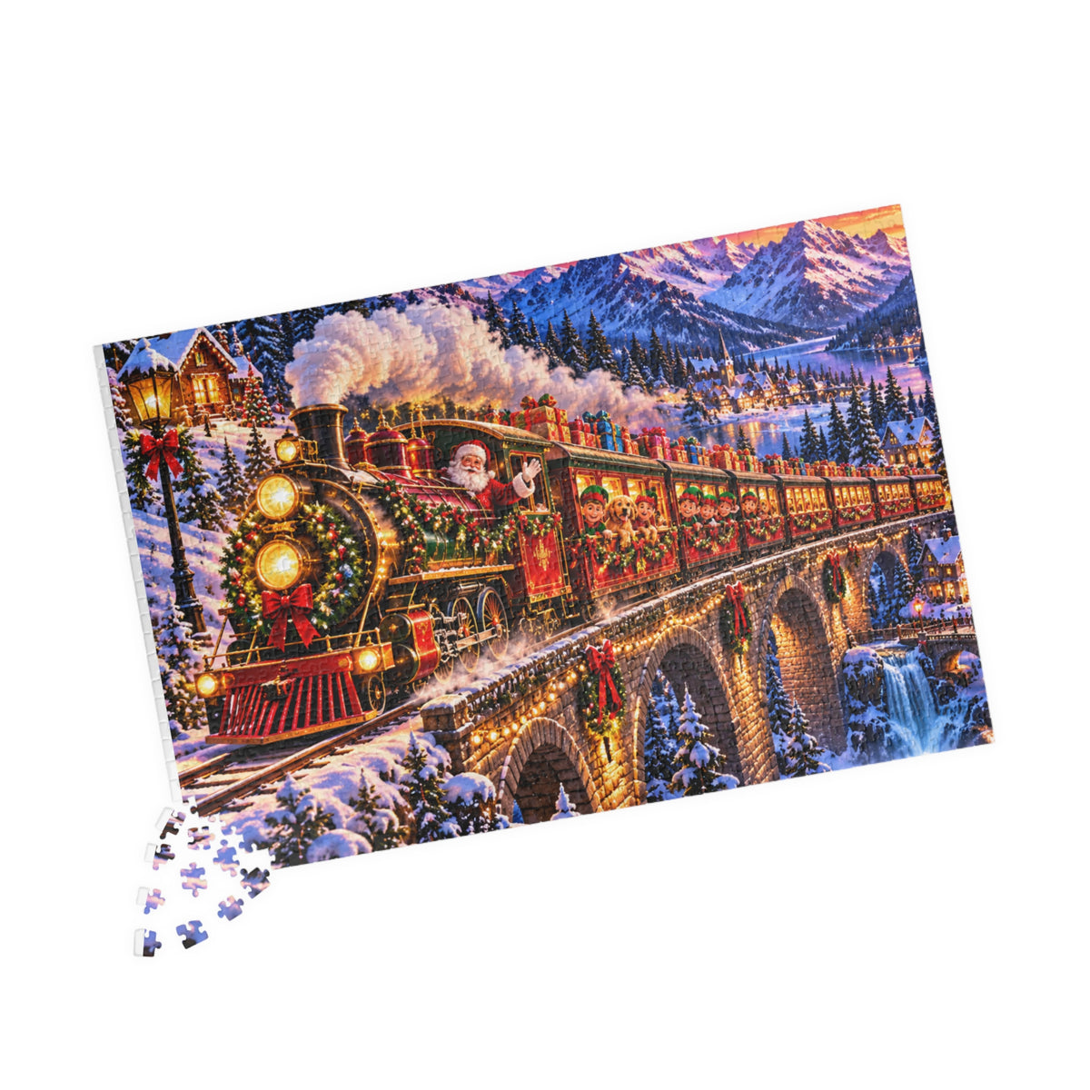 Santa’s Festive Christmas Steam Train Winter Wonderland Jigsaw Puzzle for Holiday Fun