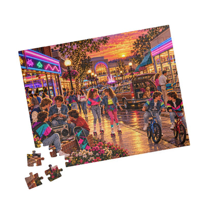 Retro 80s Neon Sunset Mall Jigsaw Puzzle for Adults & Kids | Vintage Nostalgia Gift